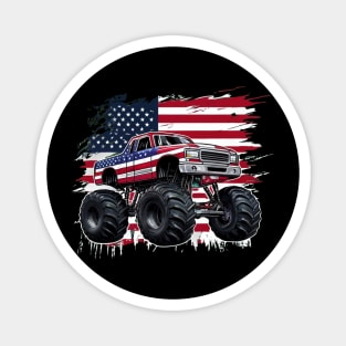 Monster Truck USA Flag American For 4th Of July Magnet